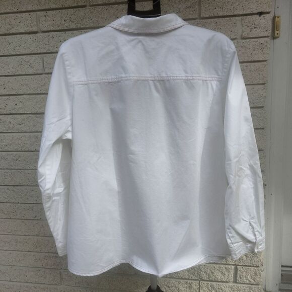 Bob Mackie White Shirt with Pink Yellow Embroidery Long Sleeve Button Up - Picture 4 of 11